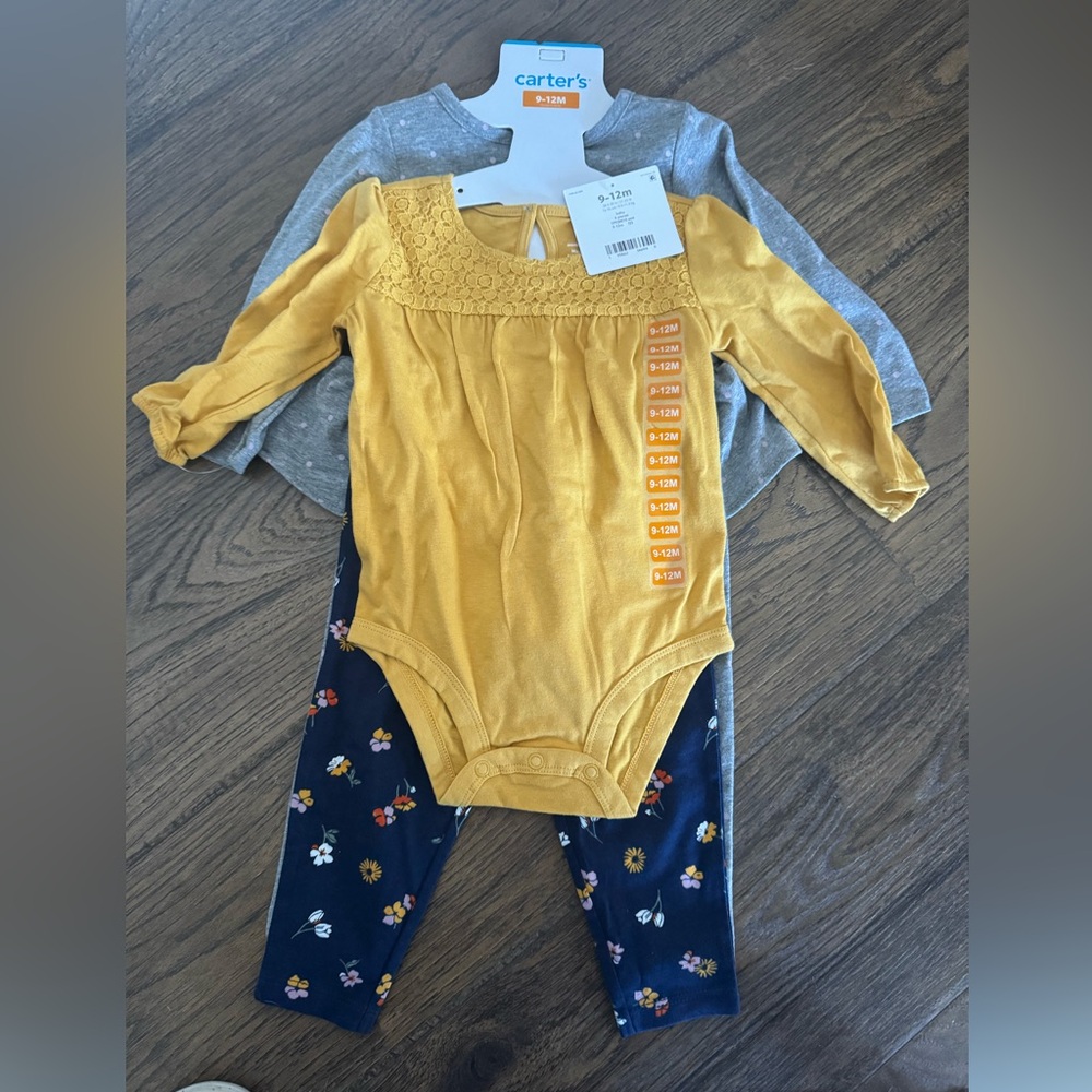 Carter's Baby Outfit Sets with Mustard Bodysuit and Floral Pants